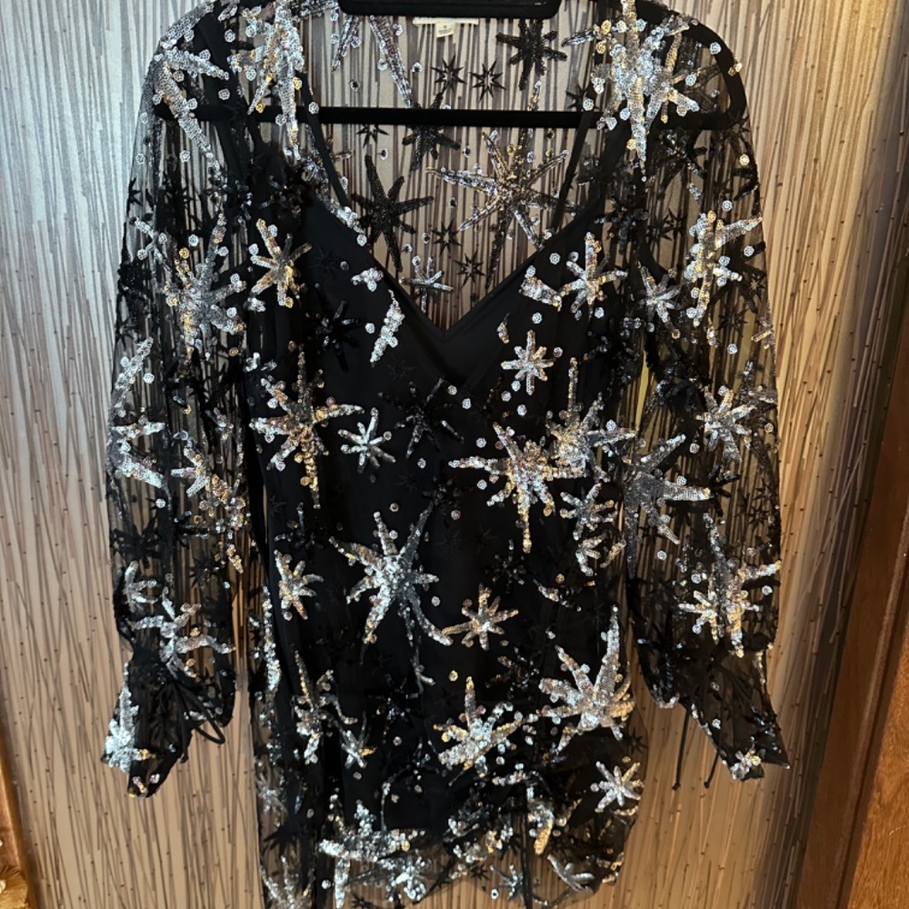 For Love & Lemons Black Mini Dress with Silver Star Embellishments Stardust - Picture 3 of 4